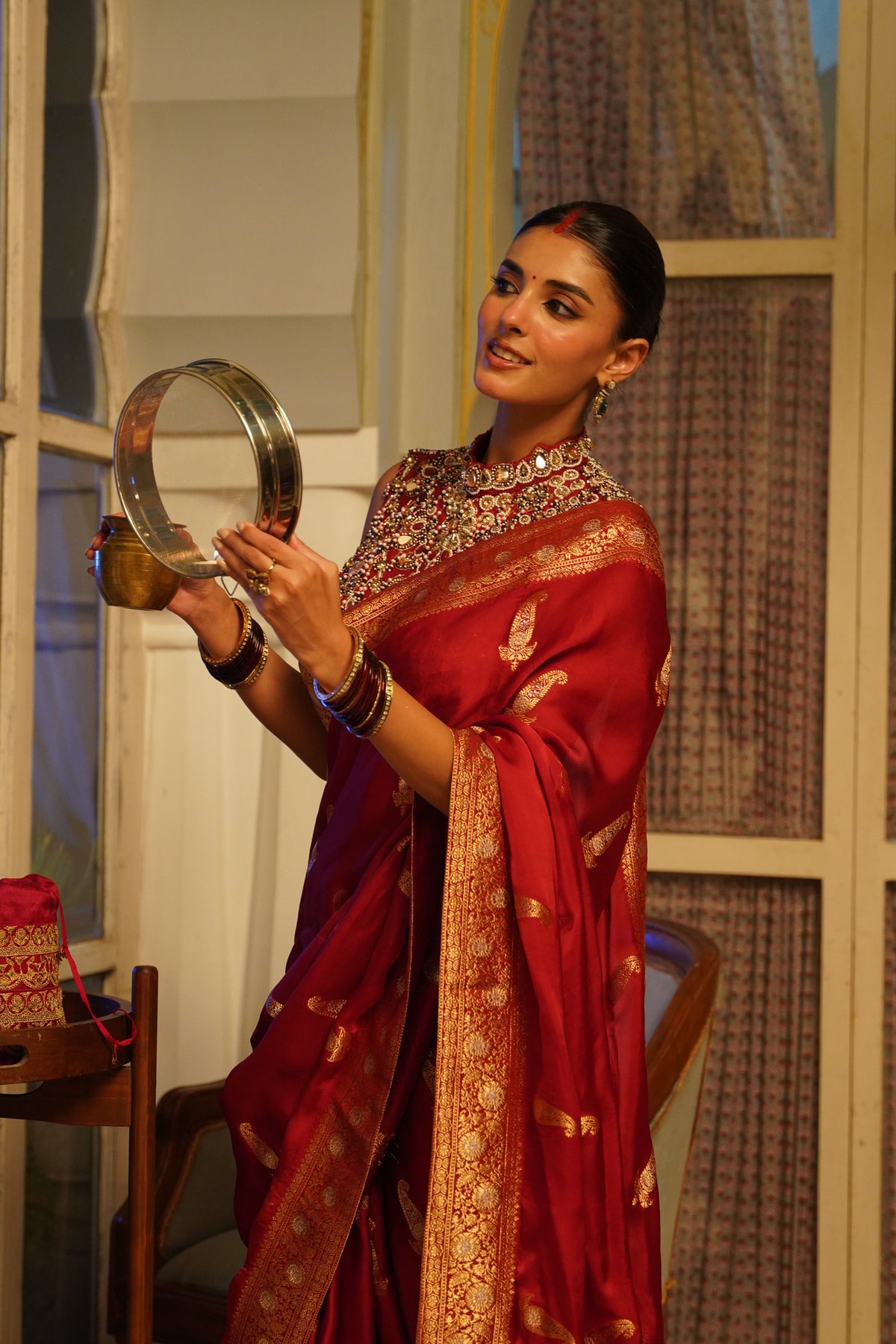 Deep Crimson Red Woven Silk Saree