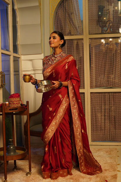 Deep Crimson Red Woven Silk Saree