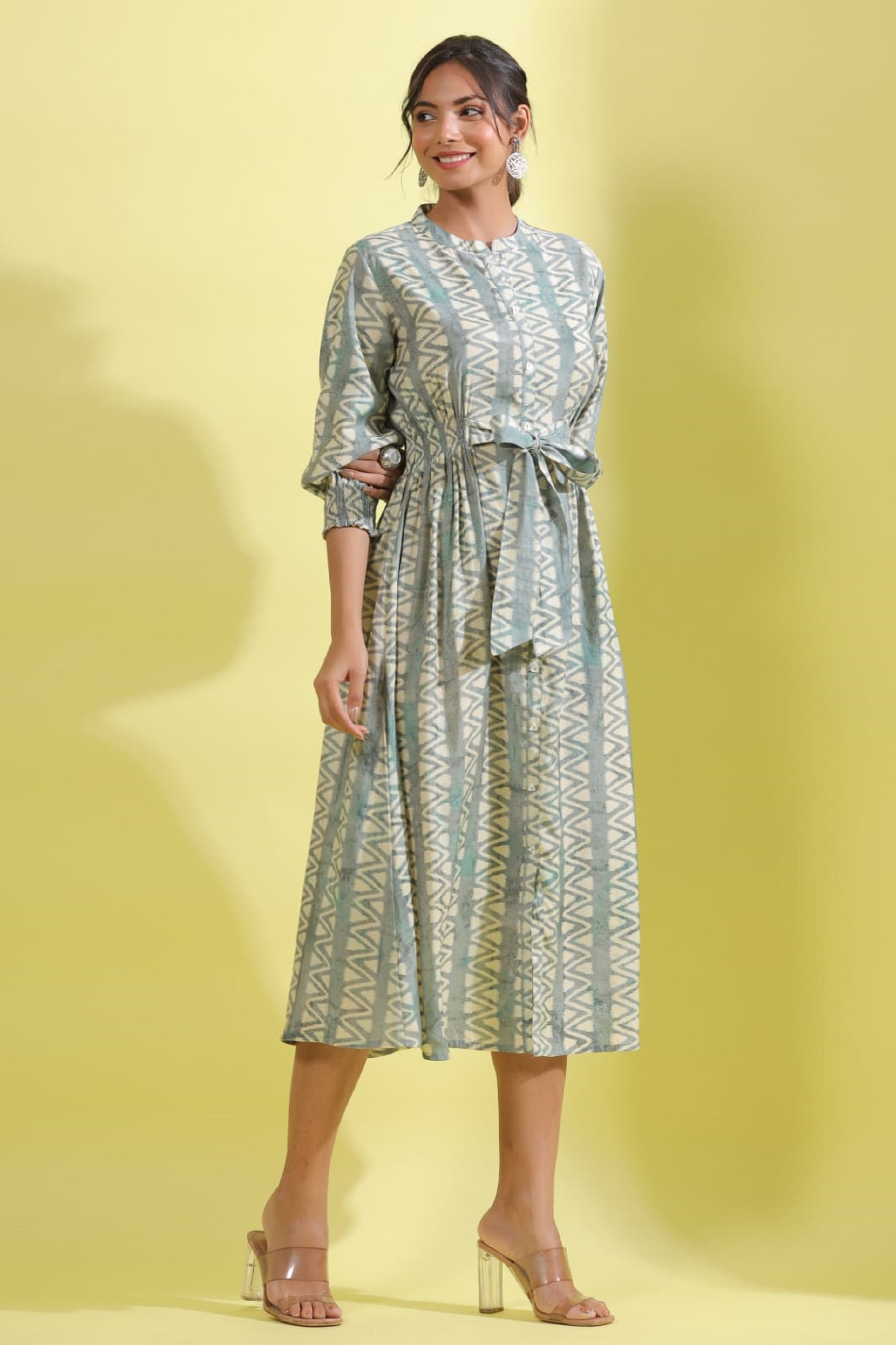 Rust Blue Cotton Middie Dress