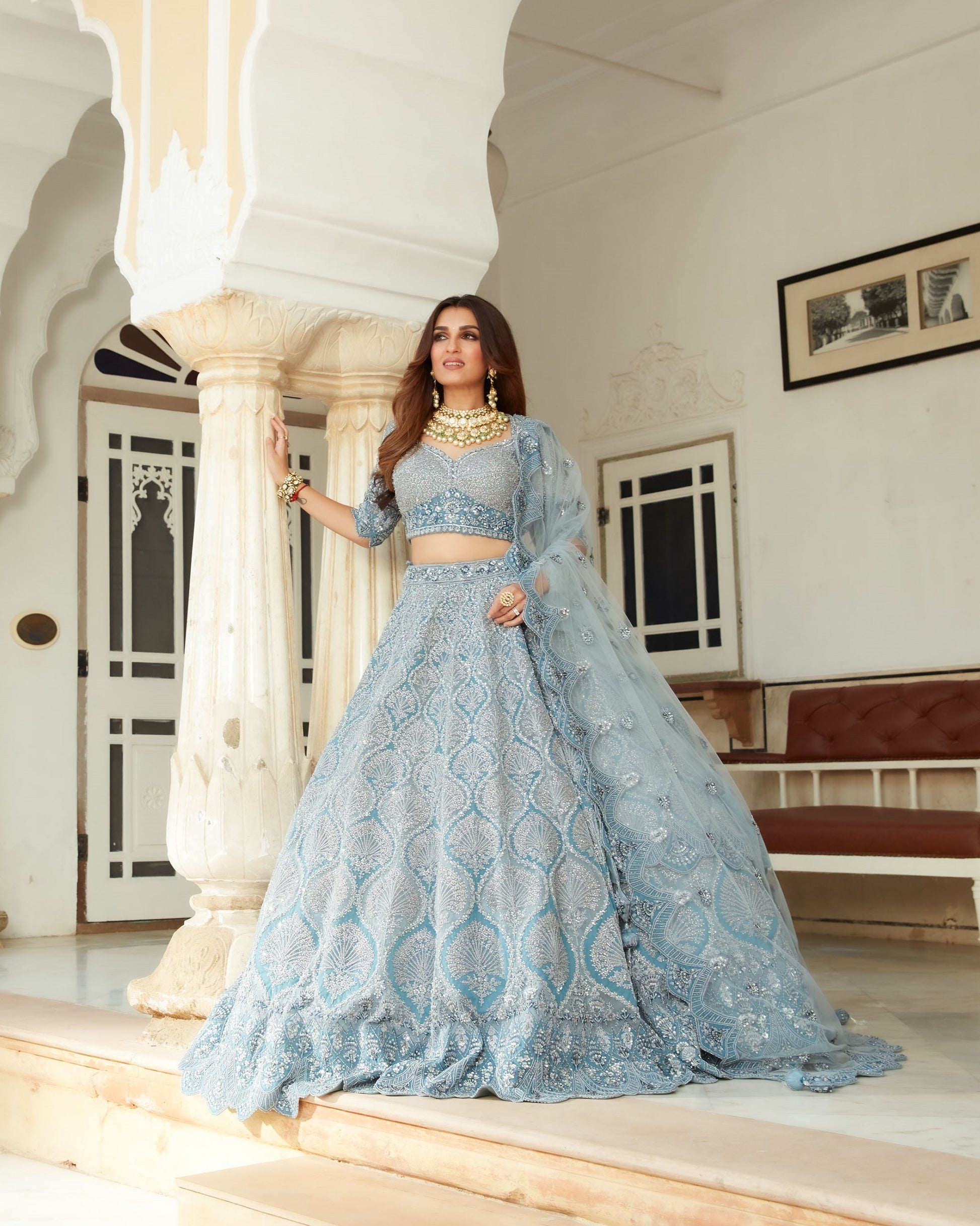 Canton Blue Lehenga Set In Net With Sequin, Resham And Cut Dana Embroi Aari Tari Canton Blue Lehenga Set In Net With Sequin, Resham And Cut Dana Embroi Aari Tari