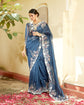 Prussian Blue Silk Organza Saree With Heavy Hand Work All Over