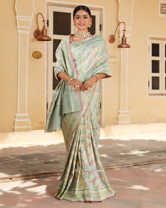 Sky Blue Self Woven Patola Shimmer Silk Saree