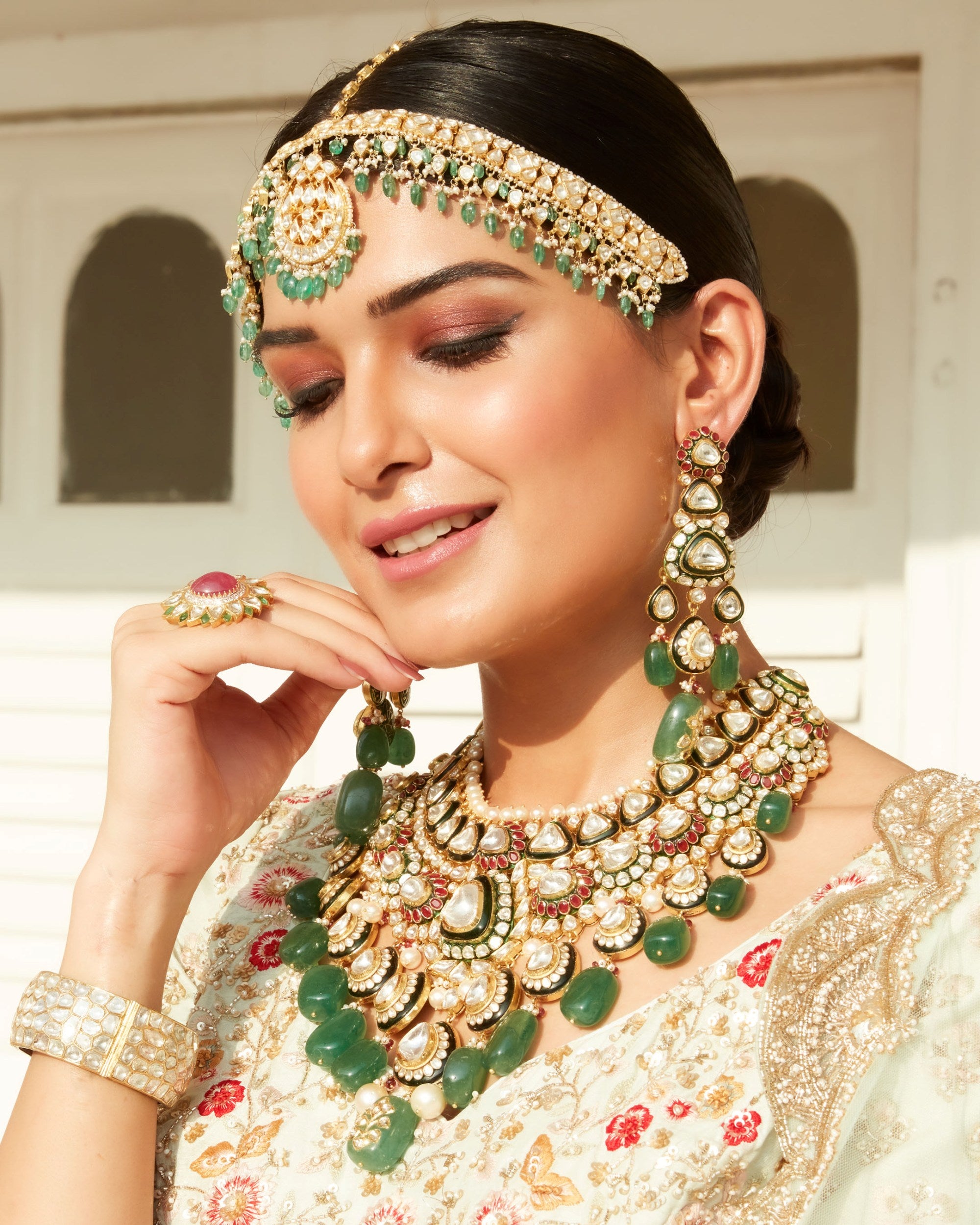 Payal dabi Kundan necklace set - White – Rohika Store