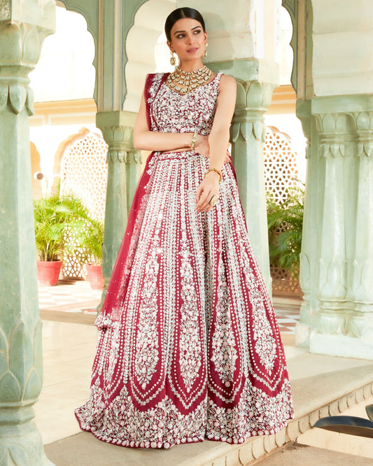 Wine Multi Colour Sequin Embellished Lehenga Choli Set