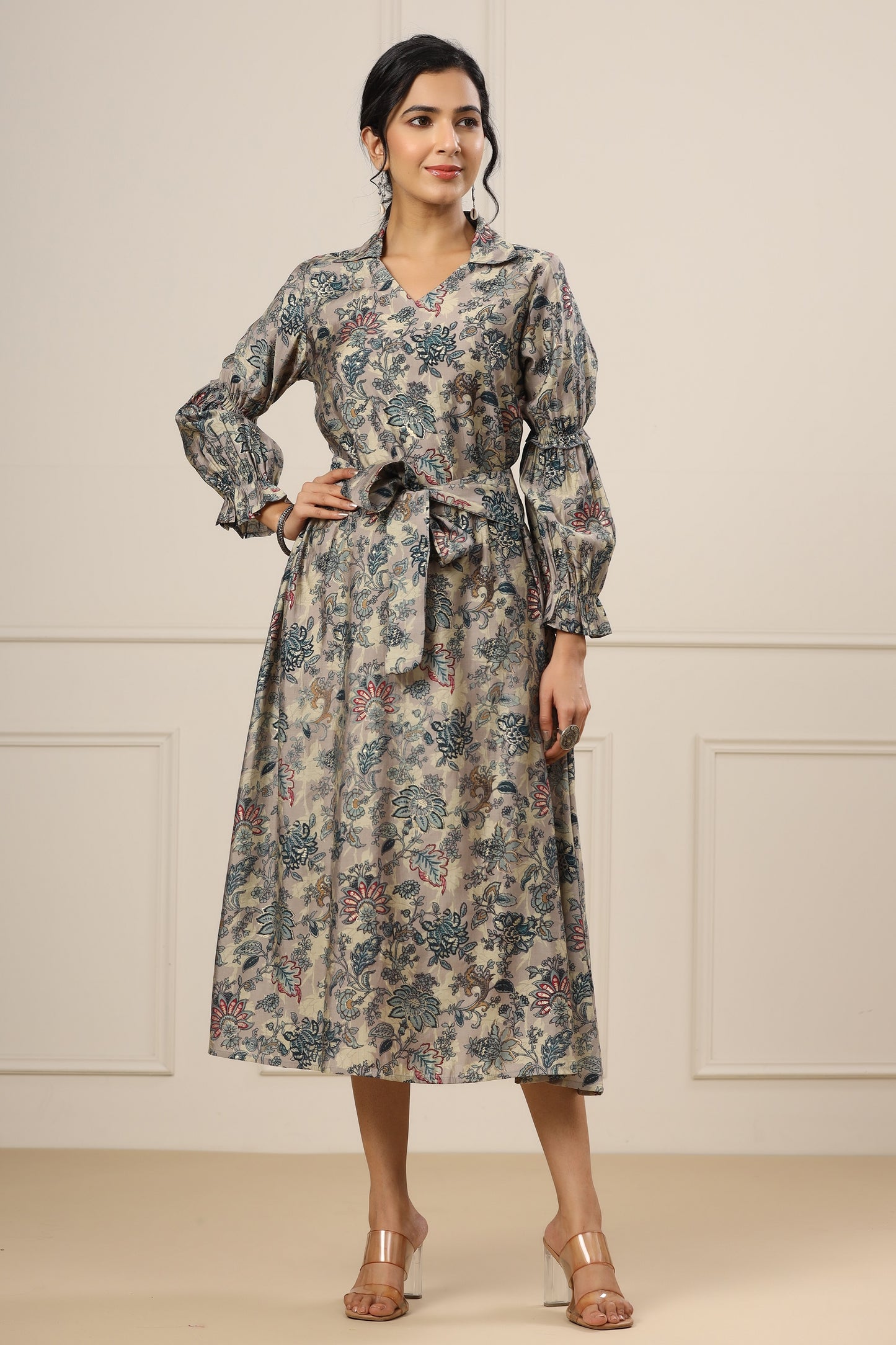 Lavender Shaded Middie Dress With Floral Print