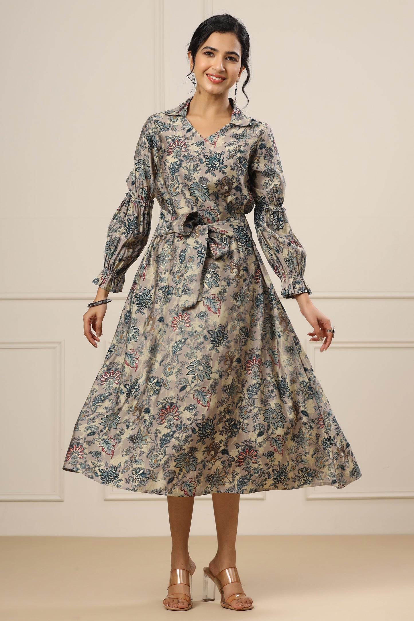 Lavender Shaded Middie Dress With Floral Print