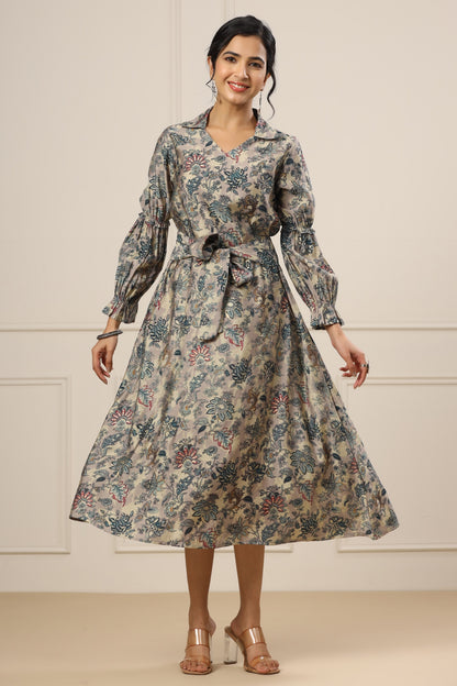 Lavender Shaded Middie Dress With Floral Print