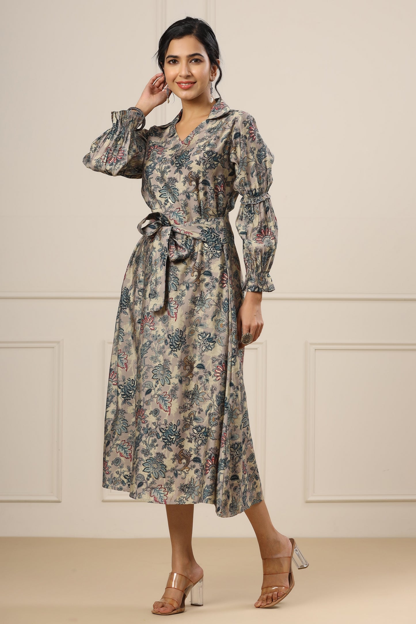 Lavender Shaded Middie Dress With Floral Print