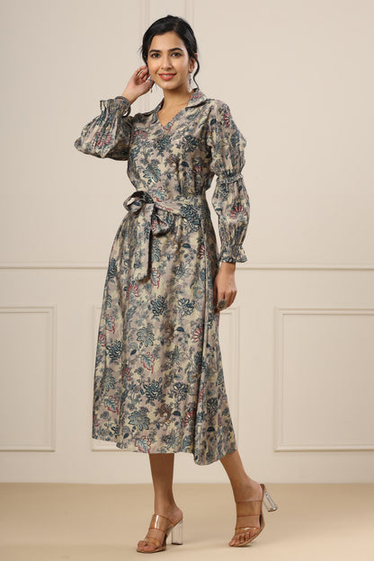 Lavender Shaded Middie Dress With Floral Print