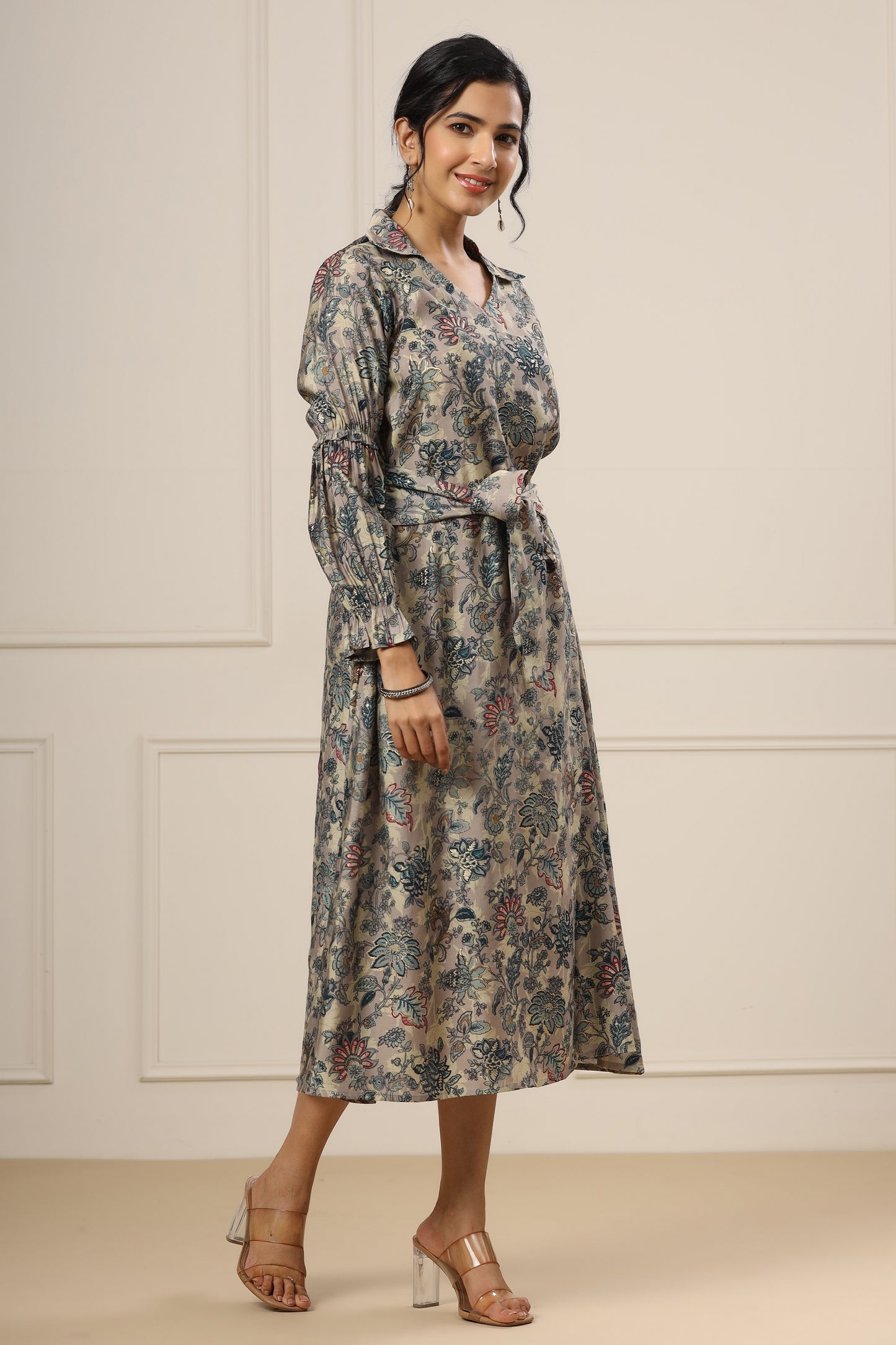 Lavender Shaded Middie Dress With Floral Print