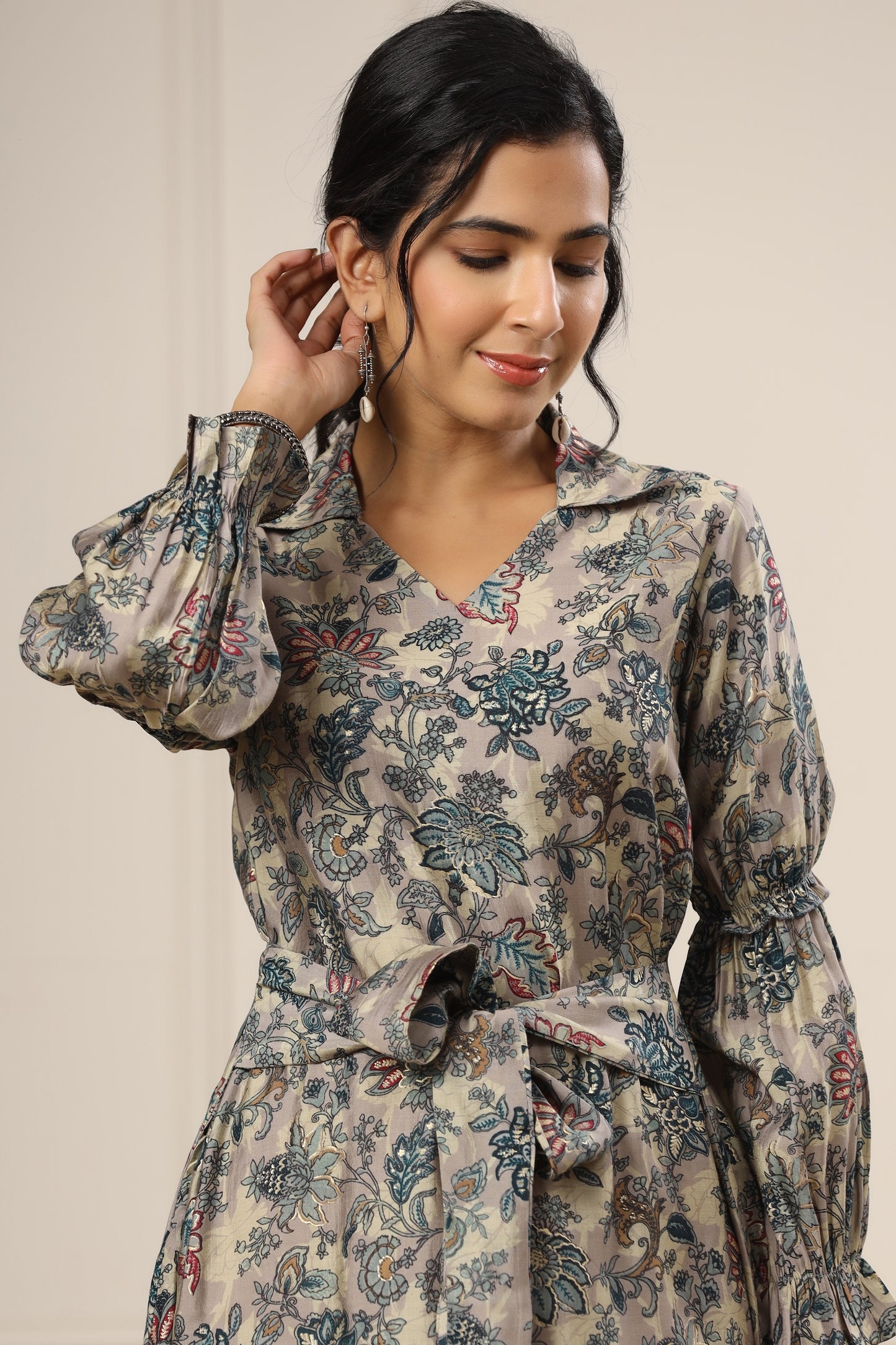 Lavender Shaded Middie Dress With Floral Print