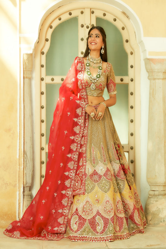 Sap Green Organza Silk Lehenga Choli With Hand Embroidery In Intricate Moraccan And Floral Motifs