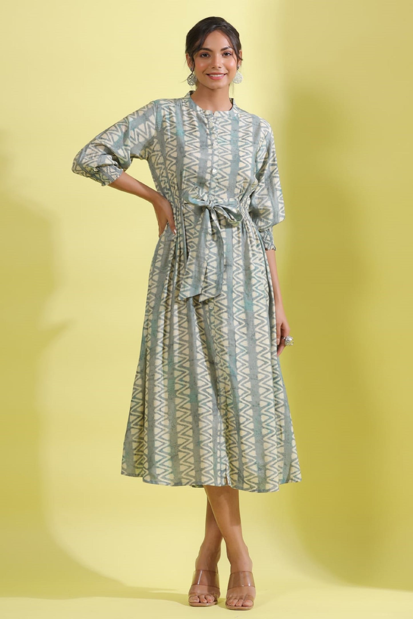 Rust Blue Cotton Middie Dress
