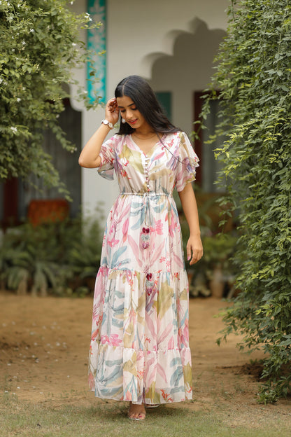 Salt White Multi Colour Floral Printed Dress