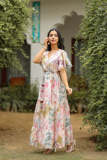 Salt White Multi Colour Floral Printed Dress