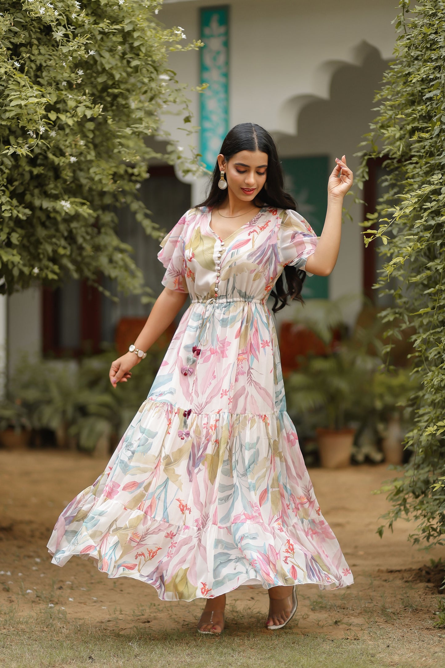 Salt White Multi Colour Floral Printed Dress