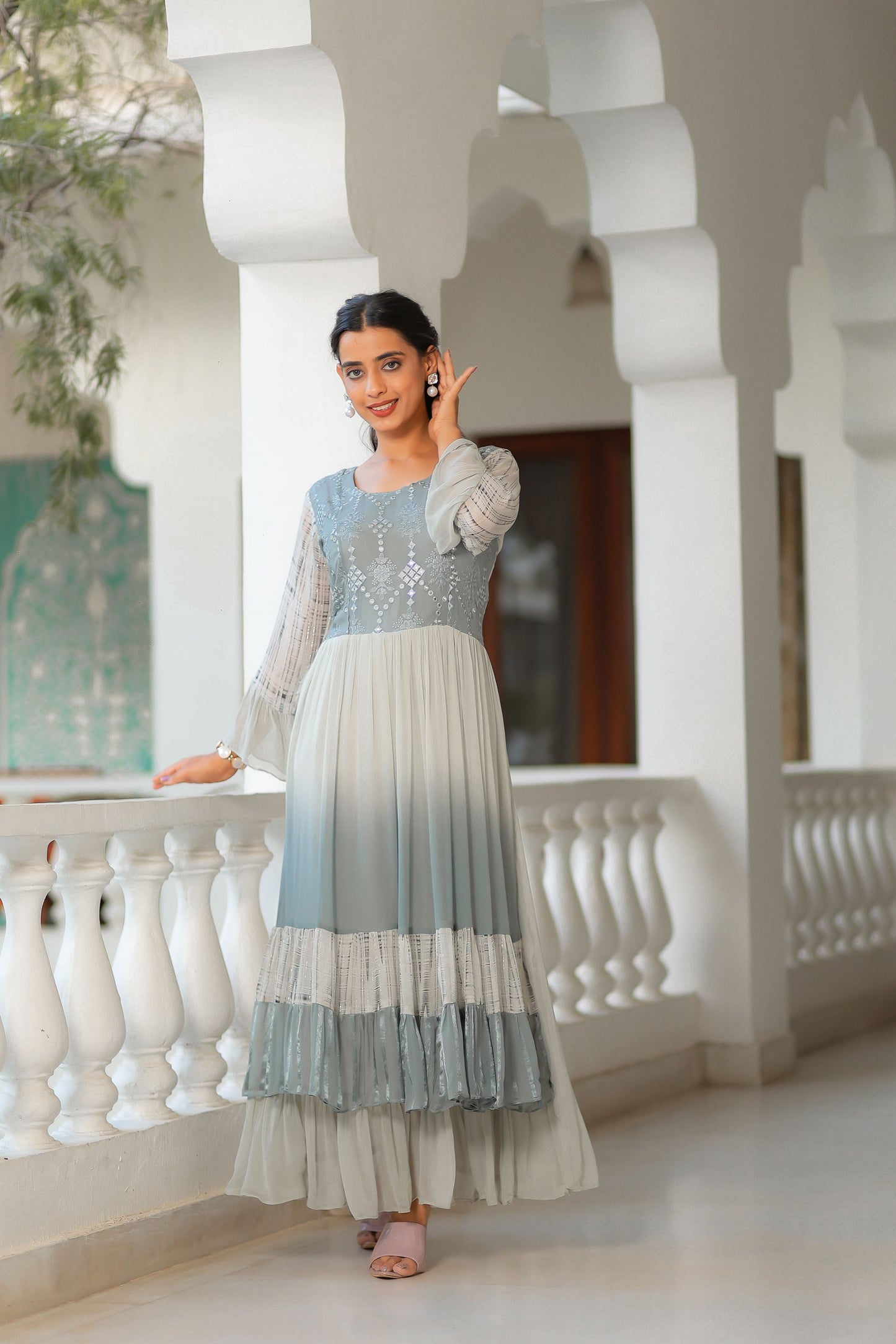 Grey Shaded Anarkali Dress