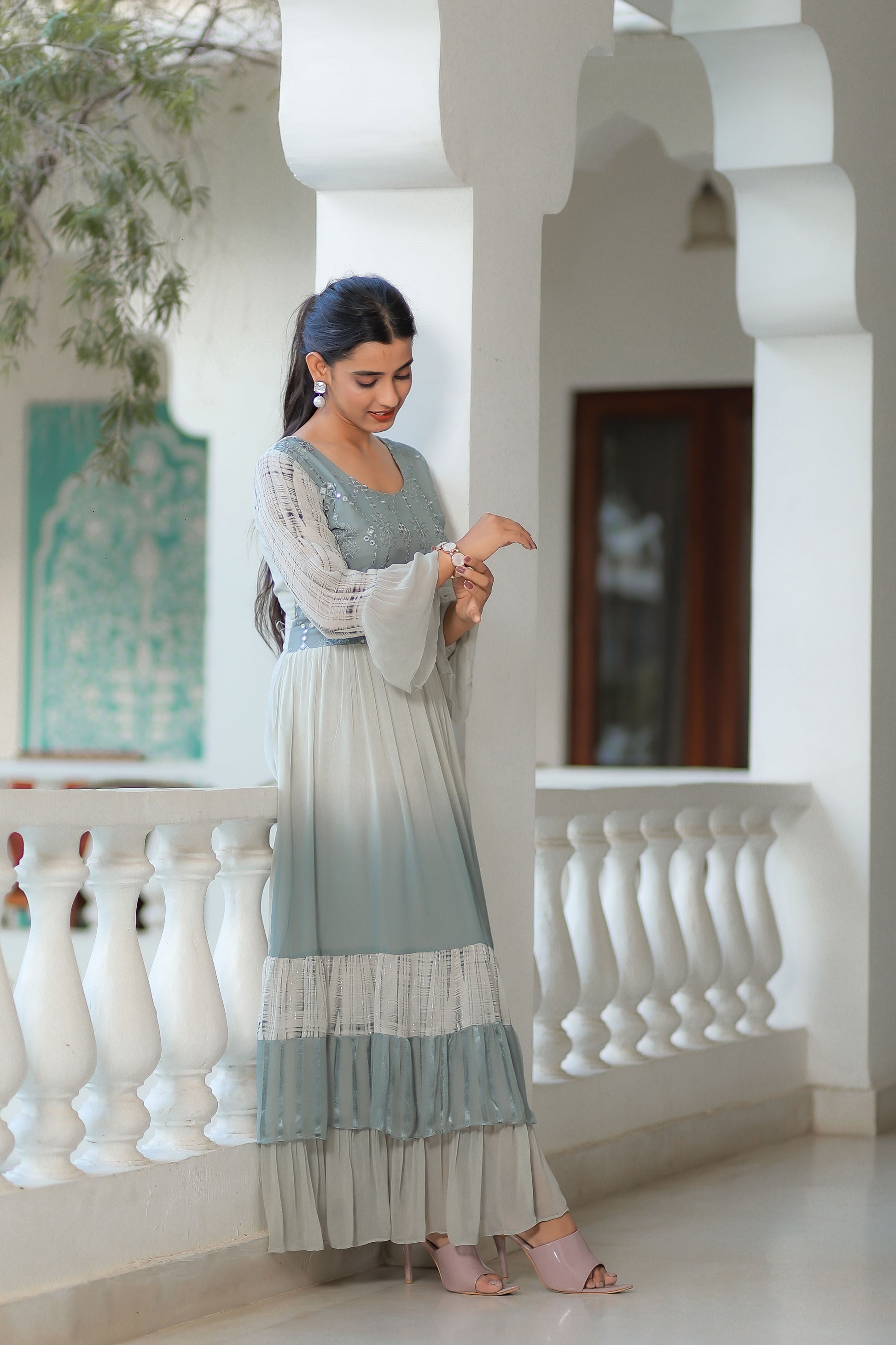 Grey Shaded Anarkali Dress