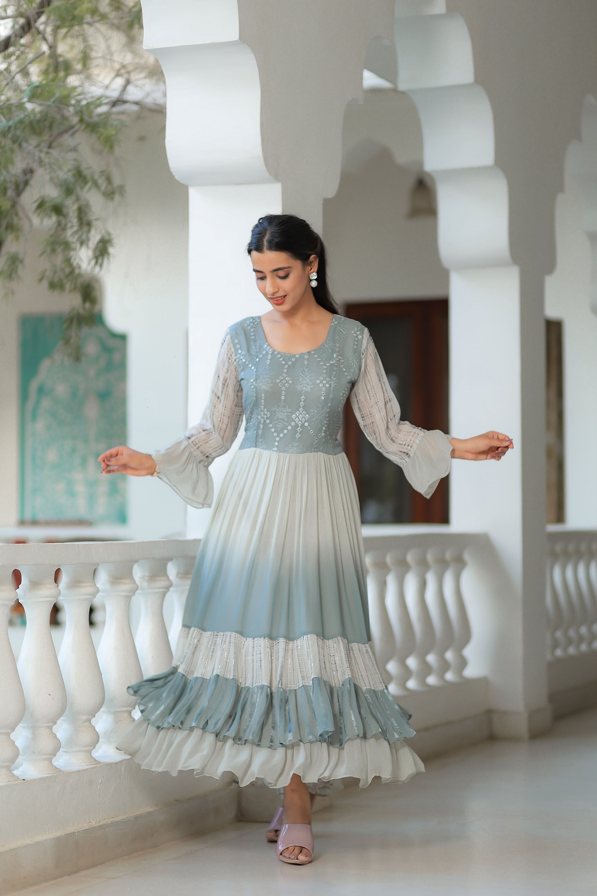 Grey Shaded Anarkali Dress