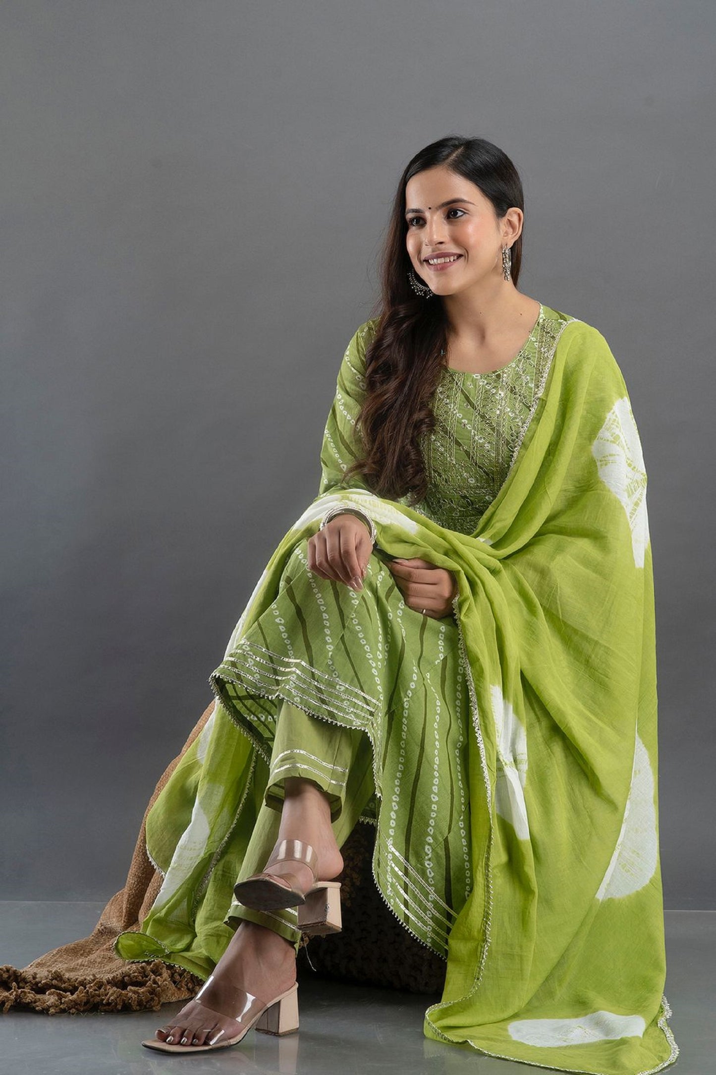 Mehendi Green Embroided Cotton Silk Anarkali Kurta Set