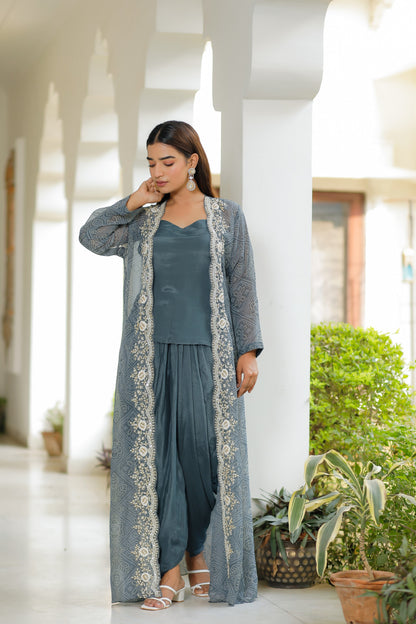 Dark Grey Three Piece Set With Hand Moti Work