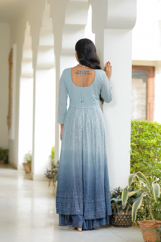 Blue Ombre Kurta With Plazzo