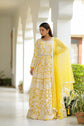 Butter Yellow Floor Length Gown with Floral Thread Embroidery