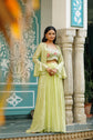 Lime Green Georgette Three Piece Set With Heavy Blouse
