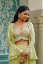 Lime Green Georgette Three Piece Set With Heavy Blouse
