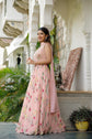 Baby Pink Floral Printed Anarkali Set With Embroidery