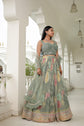 Sap Green Floral Printed Skirt With Blouse And Dupatta