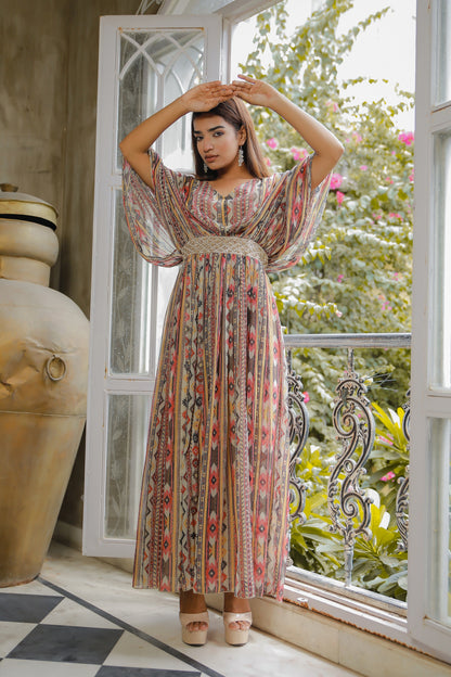 Georgette Multi Print Long Dress