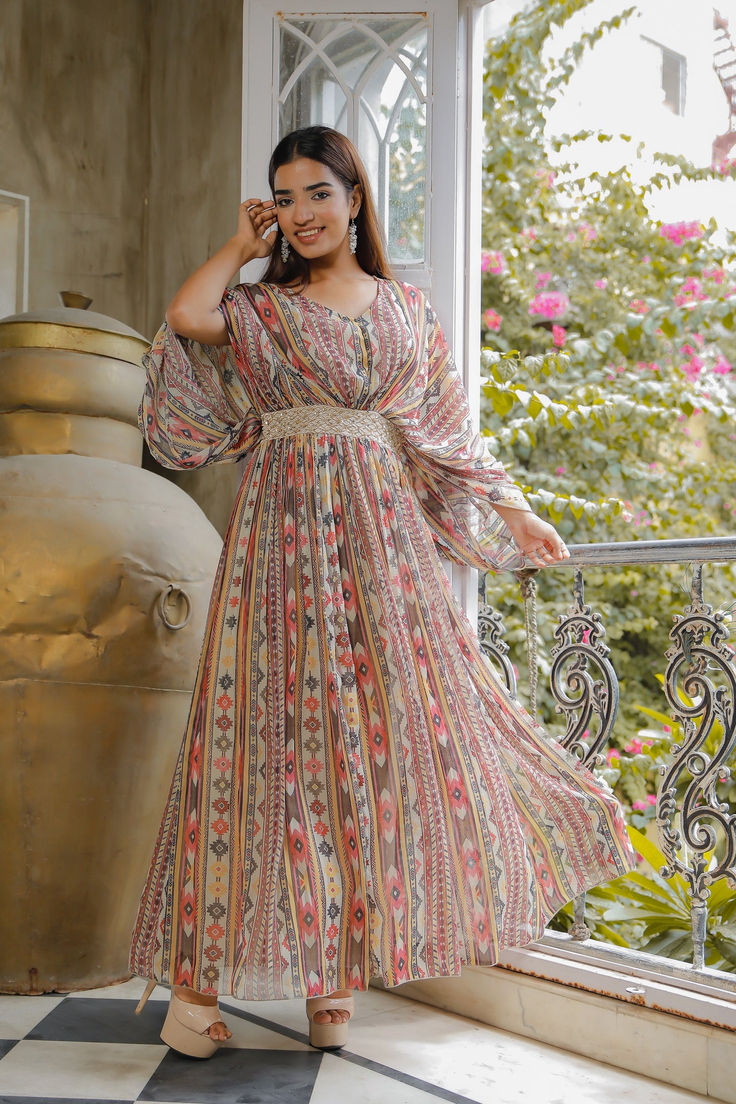 Georgette Multi Print Long Dress
