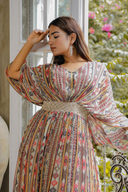 Georgette Multi Print Long Dress