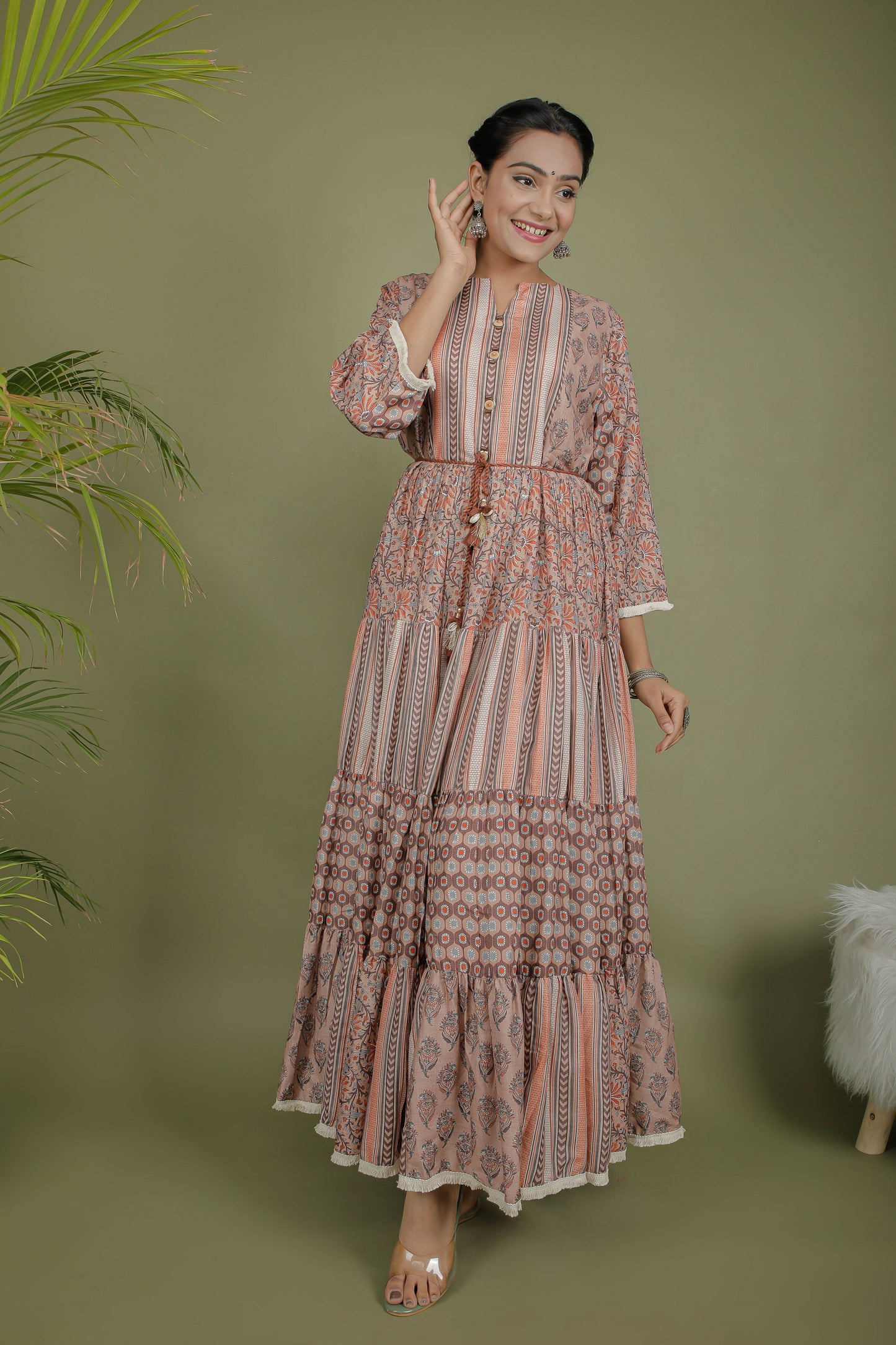 Multi-Printed Cotton Silk Anarkali Dress
