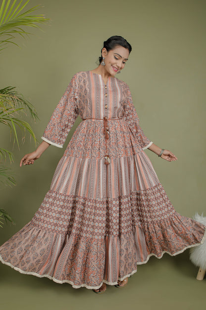 Multi-Printed Cotton Silk Anarkali Dress
