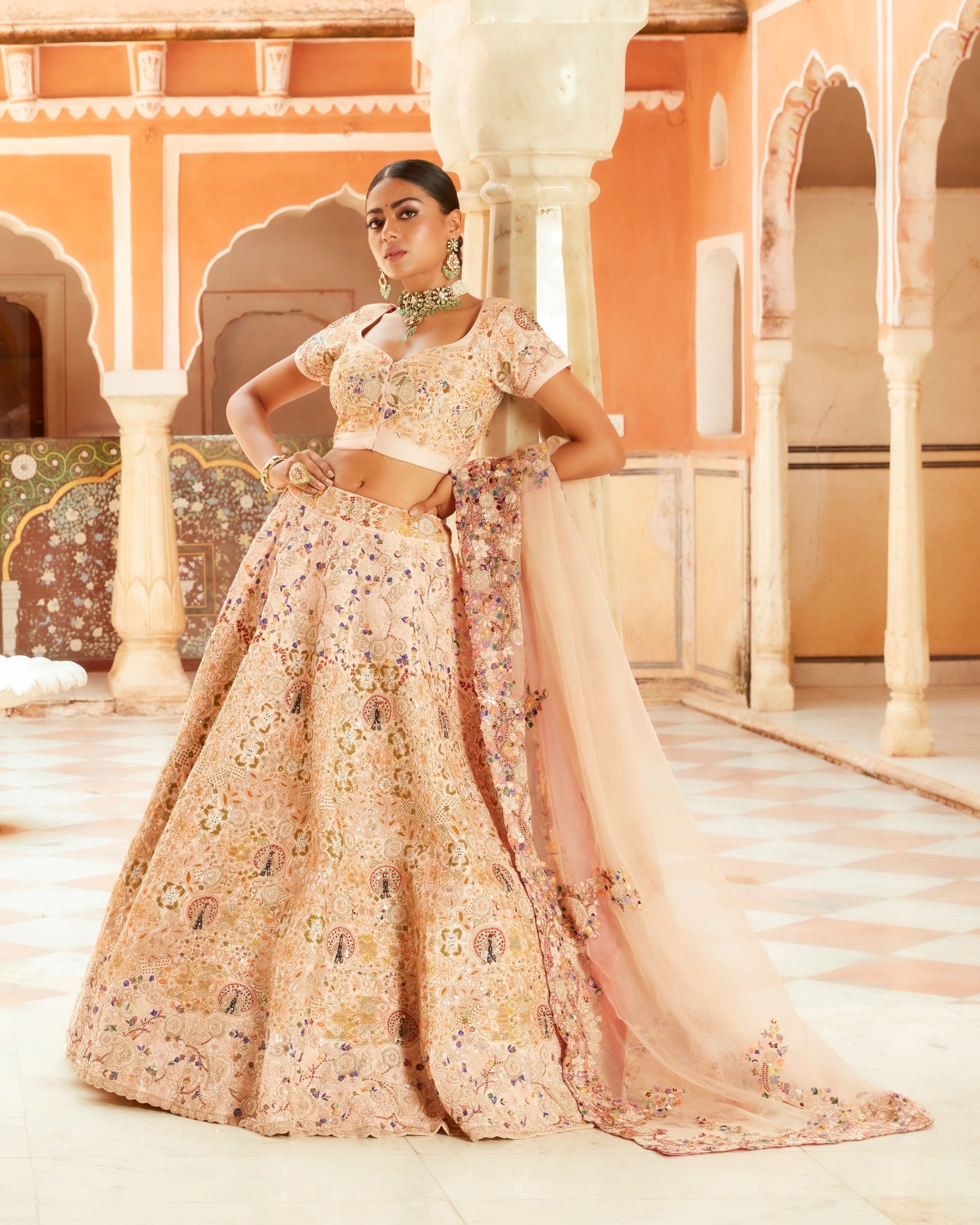 Buy Peach Dupatta And Lehenga Organza & Blouse Net Mukaish Work Set For  Women by Nitika Gujral Online at Aza Fashions.