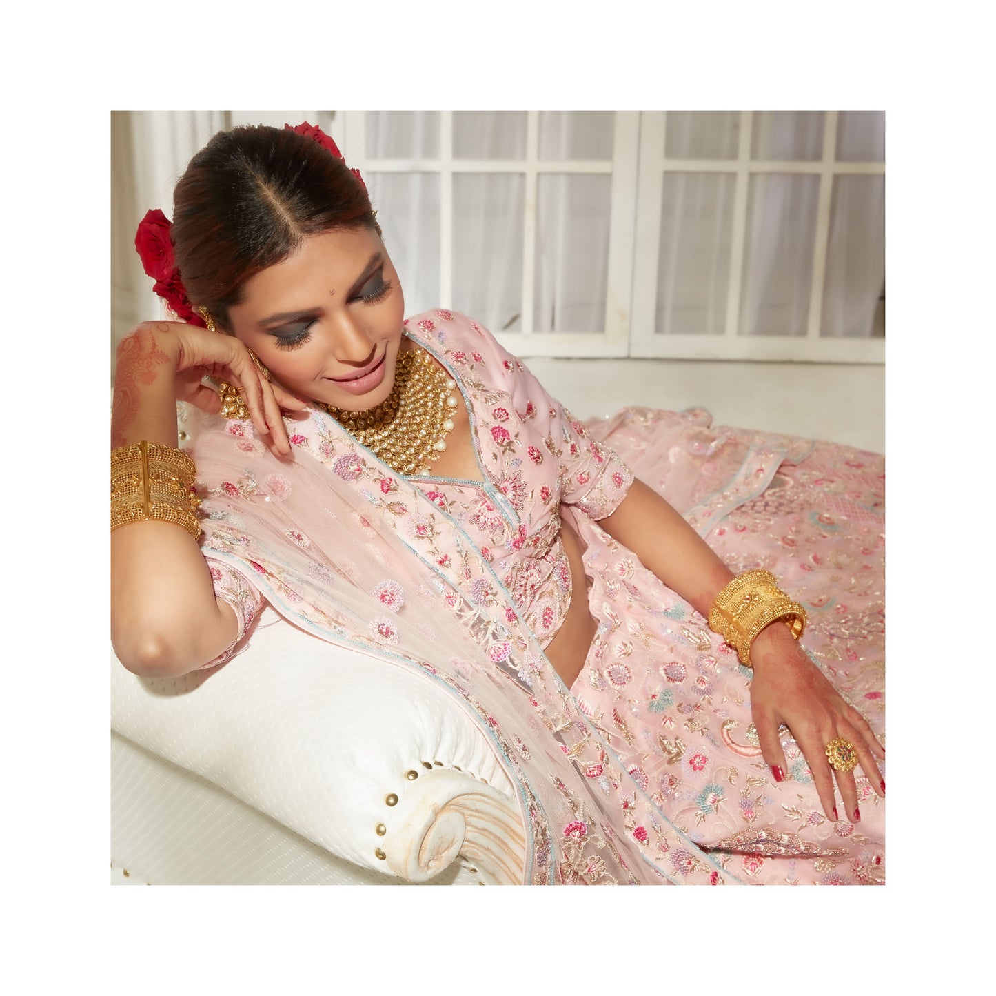 Heavenly Pink Handcrafted Bridal Lehenga Set