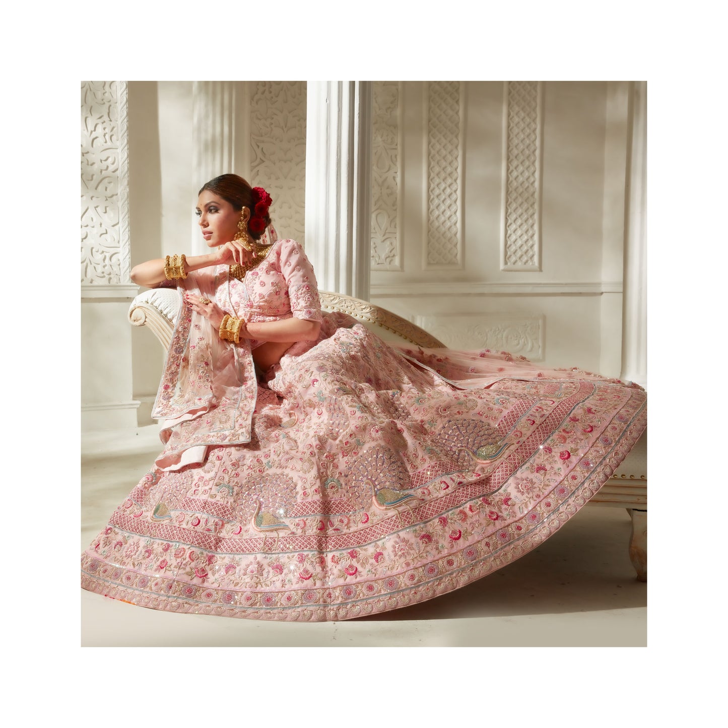 Heavenly Pink Handcrafted Bridal Lehenga Set