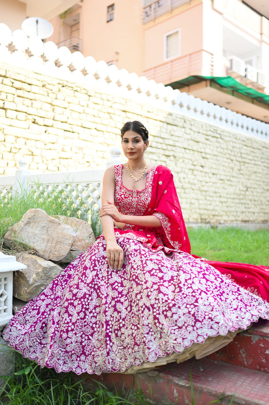 Irish Purple Lehenga Choli In Raw Silk With Zari Embroidered Traditional Motifs