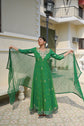Basil Green Gota Patti Kalidar Leheriya Gown With Dupatta
