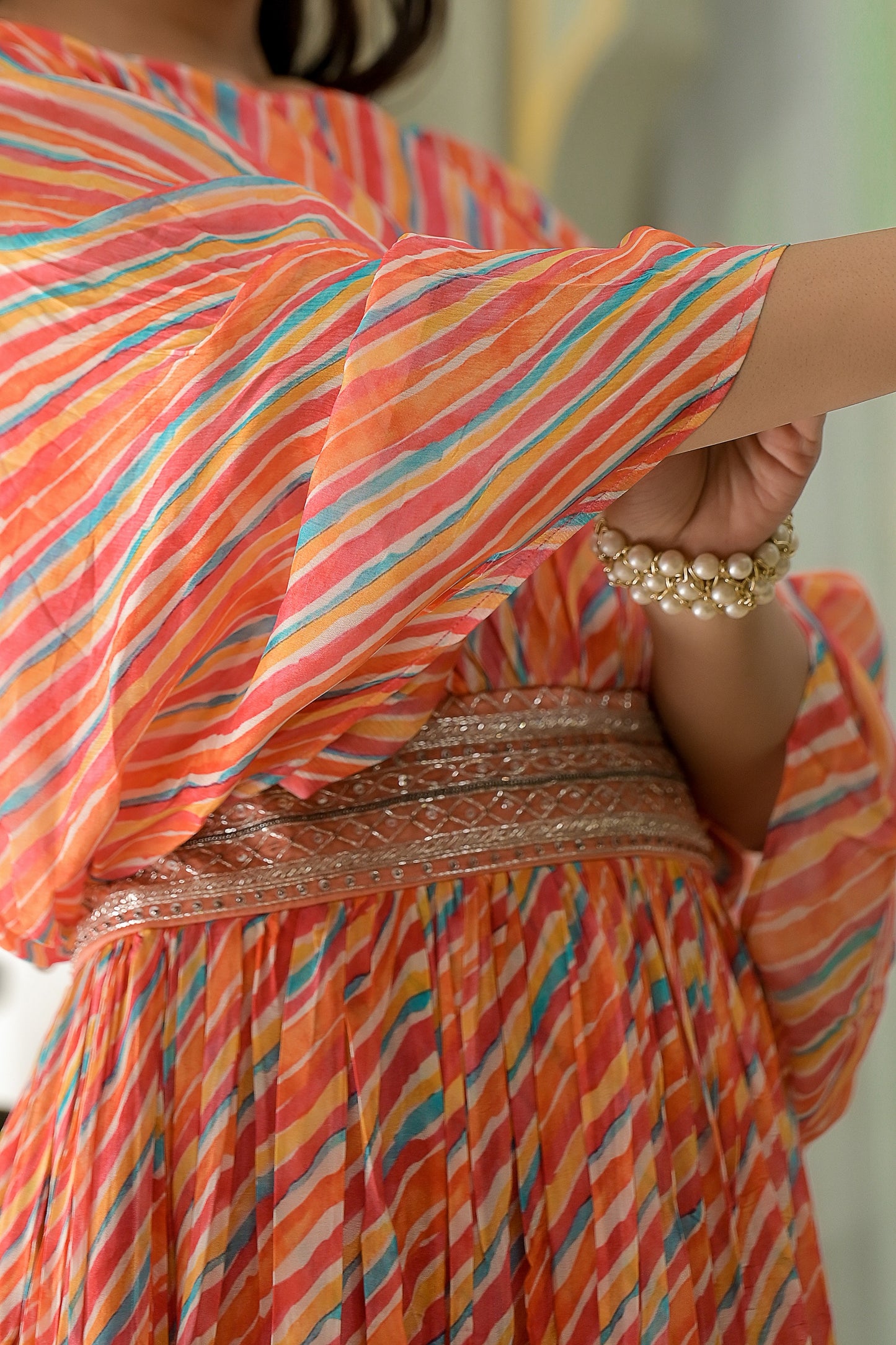 Georgette Multi Colored Wrinkled Long Dress