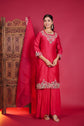 Rani Pink Embellished Kurta With Palazzo And Dupatta