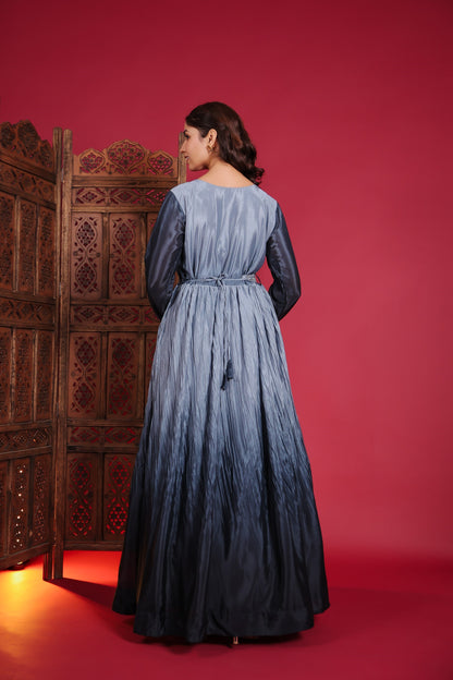 Chinnon Silk Omre Blue Rashem Work Gown