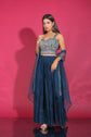 Space Blue Zari And Abla Work Crop Top With Palazzo And Shrug