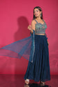 Space Blue Zari And Abla Work Crop Top With Palazzo And Shrug