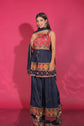 Royal Blue Ikat And Zari Woven Peplum Top With Palazzo And Dupatta