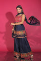 Royal Blue Ikat And Zari Woven Peplum Top With Palazzo And Dupatta