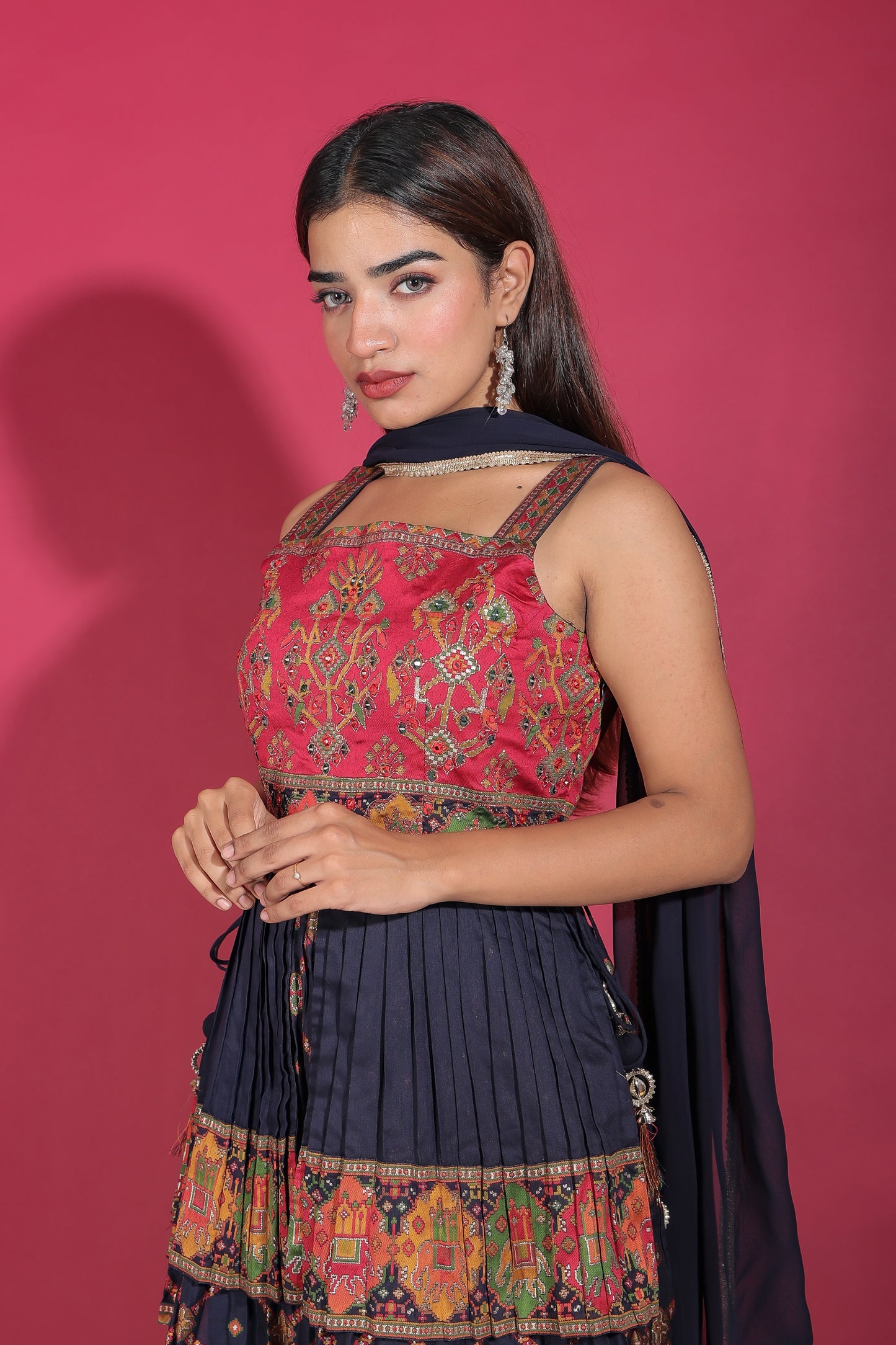 Royal Blue Ikat And Zari Woven Peplum Top With Palazzo And Dupatta