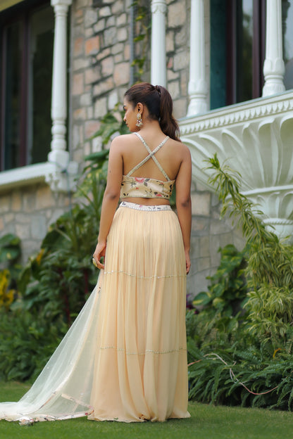 Light Beige Colour Floral Printed Halter Neck Sharara Set